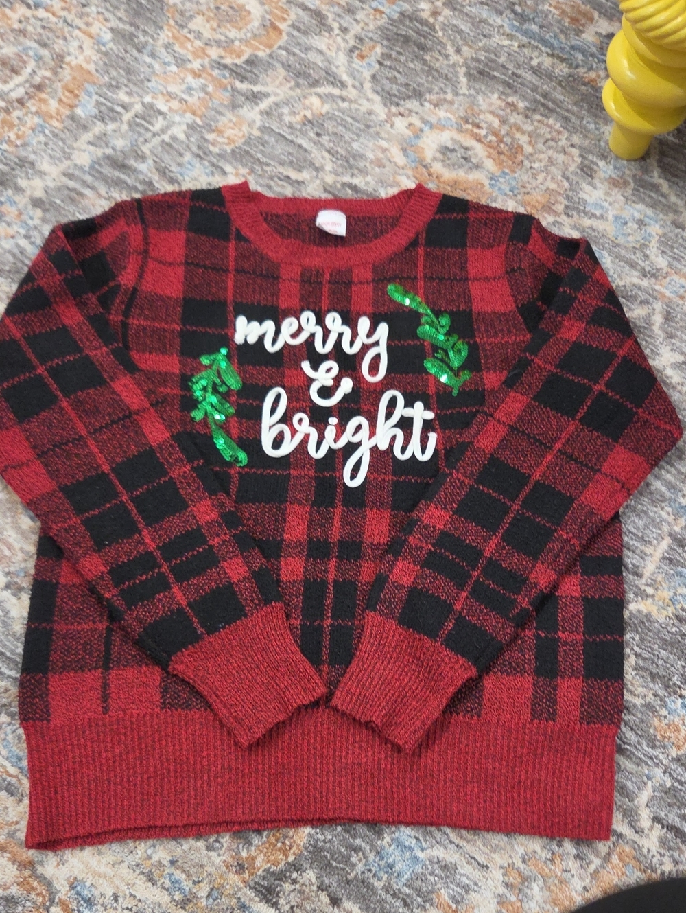 Merry & Bright Red Plaid Holiday Sweater
